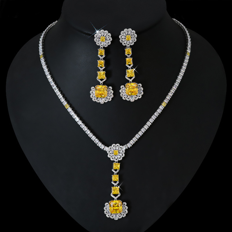 Light Luxury Premium Zircon Pendant Necklace Earring Set - Image 2