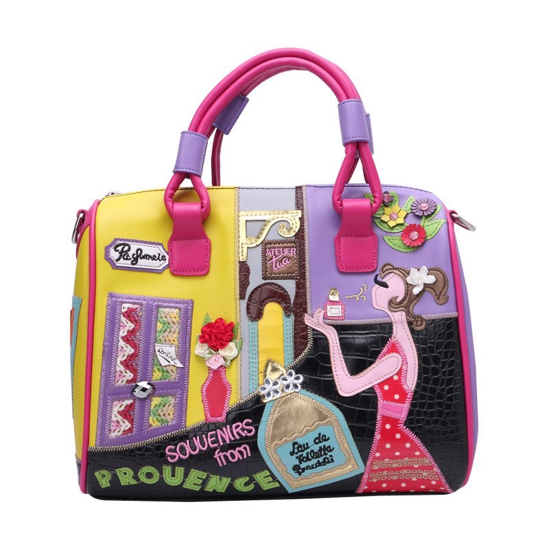 European and A merican Style Women Girl Solid Zipper Tote Cartoon Embroidery Messenger Travel Handbag Shoulder Bag - Image 3