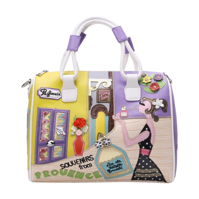 European and A merican Style Women Girl Solid Zipper Tote Cartoon Embroidery Messenger Travel Handbag Shoulder Bag - Image 8