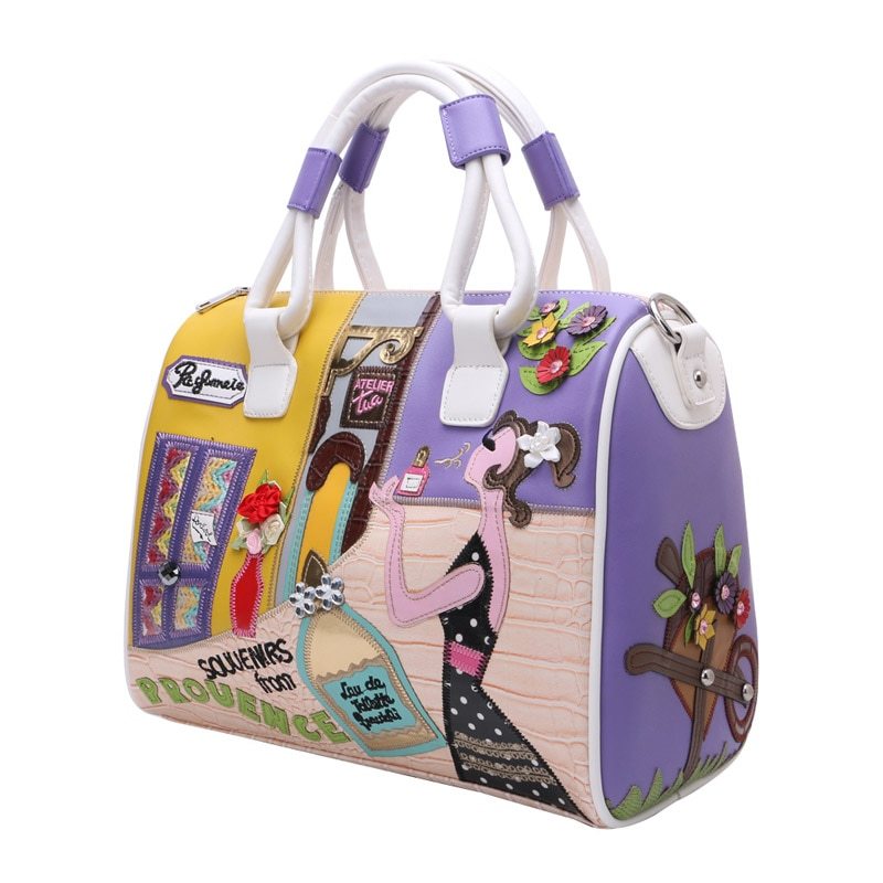 European and A merican Style Women Girl Solid Zipper Tote Cartoon Embroidery Messenger Travel Handbag Shoulder Bag - Image 2