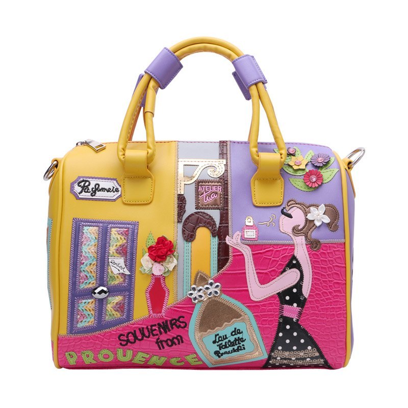 European and A merican Style Women Girl Solid Zipper Tote Cartoon Embroidery Messenger Travel Handbag Shoulder Bag - Image 7