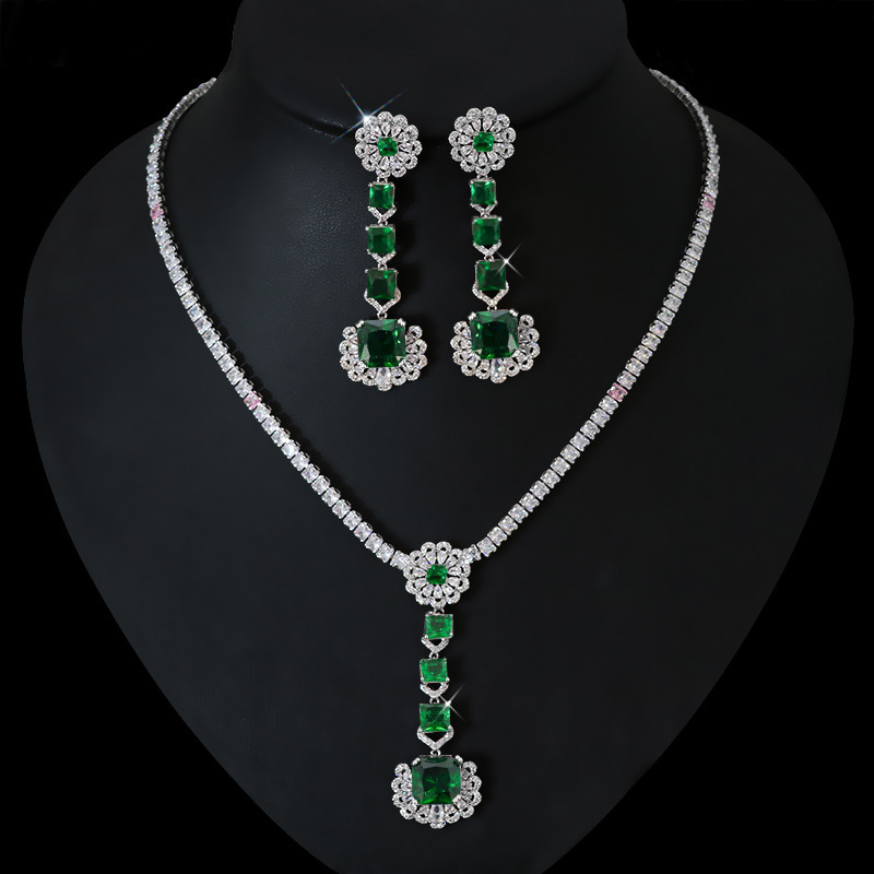 Light Luxury Premium Zircon Pendant Necklace Earring Set - Image 4