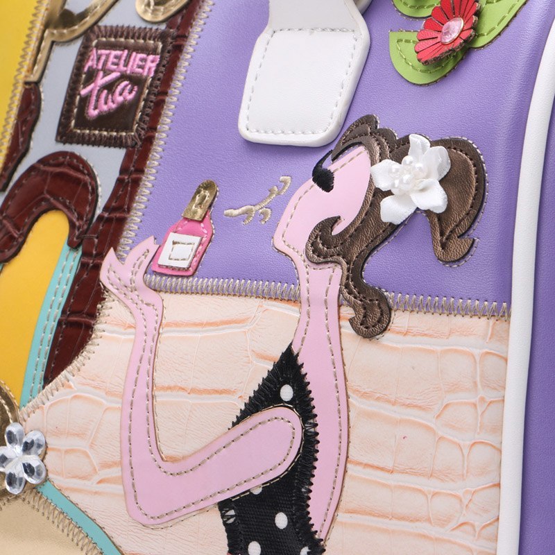 European and A merican Style Women Girl Solid Zipper Tote Cartoon Embroidery Messenger Travel Handbag Shoulder Bag - Image 10