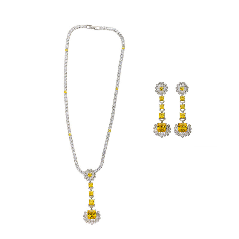 Light Luxury Premium Zircon Pendant Necklace Earring Set - Image 3